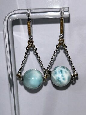 NWOT Gems En Vogue Palladium 18k Accent Genuine Larimar Gemstone Earrings